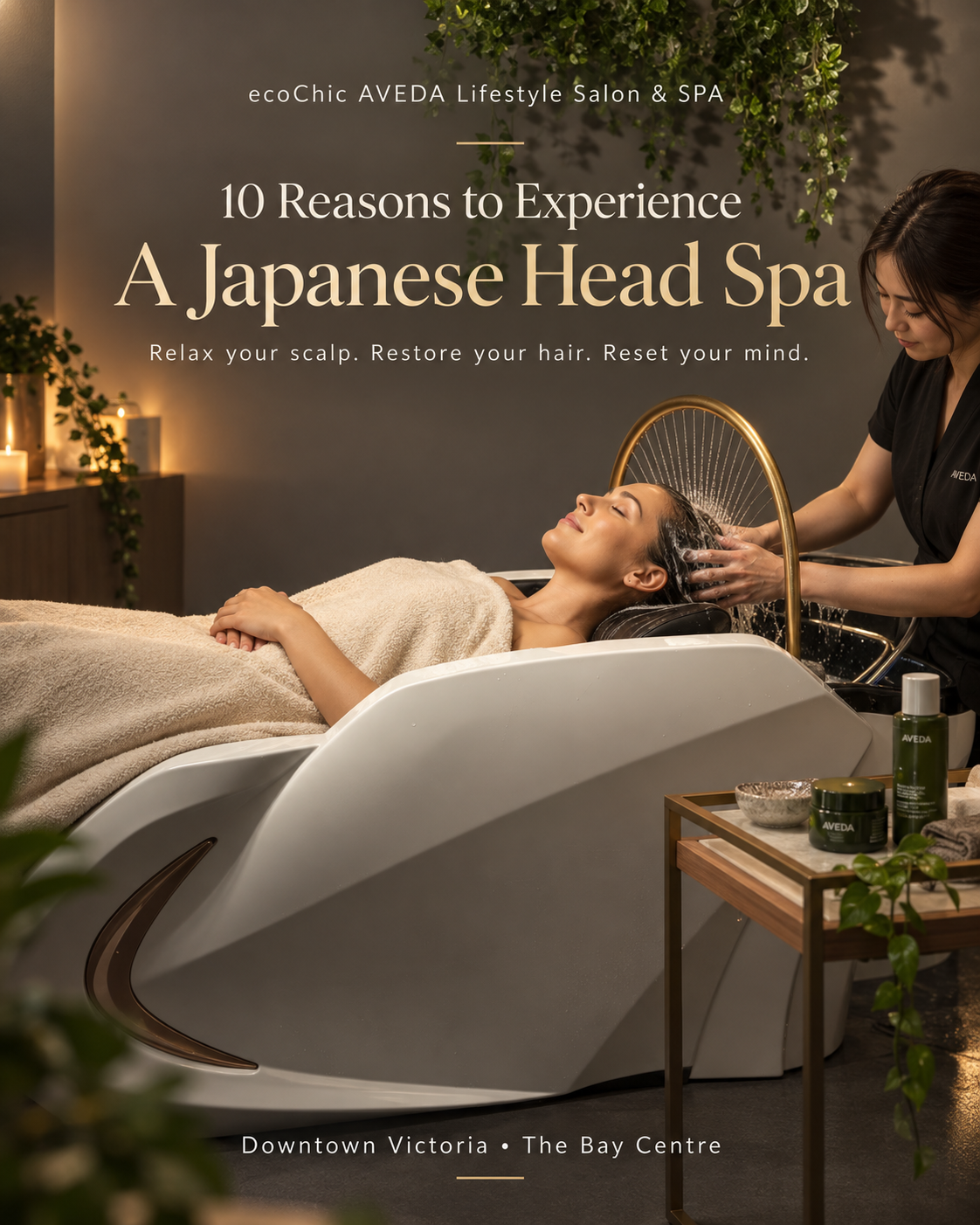 Japanese Head Spa treatment at ecoChic AVEDA Lifestyle Salon & SPA in downtown Victoria